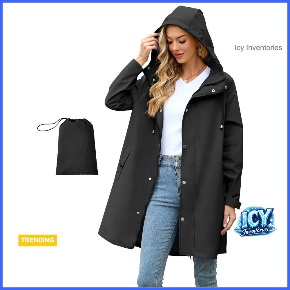 Waterproof Windbreaker Rain Jacket with Hood Packable Long Trench Coat
